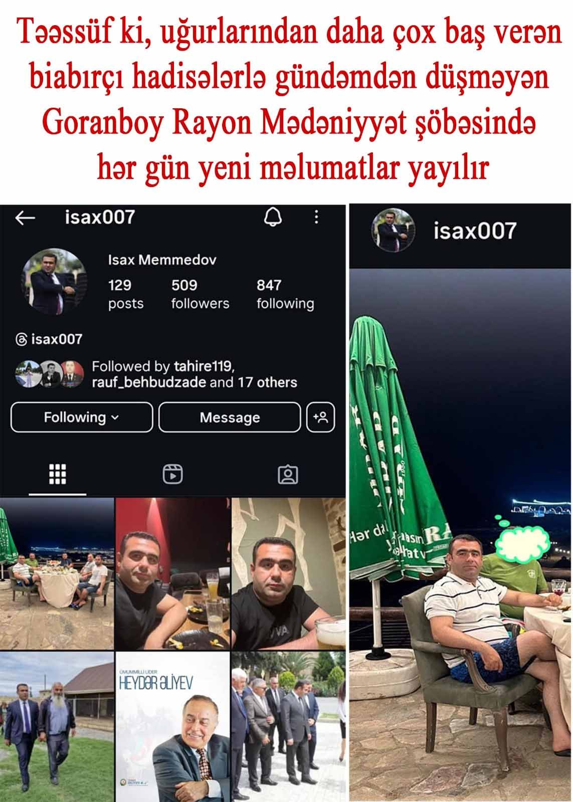 Təəssüf ki, uğurlarından daha çox baş verən biabırçı hadisələrlə gündəmdən düşməyən Goranboy Rayon Mədəniyyət şöbəsində hər gün yeni məlumatlar yayılır